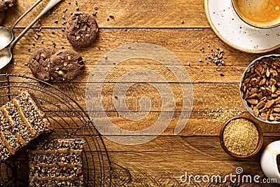 Fudgy brownies with nuts and caramel Stock Photo