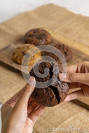 Fudgy Soft Baked Chocochip Cookies Stock Photo