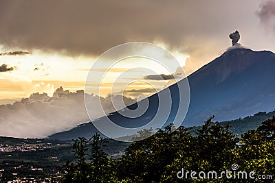 Fuego volcano at sunset Stock Photo