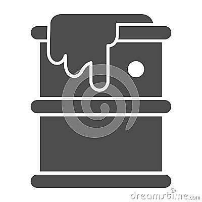 Fuel barrel solid icon. Leaking chemical metal can, dropped drum container. Oil industry vector design concept, glyph Vector Illustration