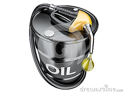 Fuel concept with oil barrel and gas pump nozzle. Stock Photo