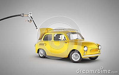 Fuel cost concept retro car is refueled on grey gradient background without shadow 3d illustration Cartoon Illustration