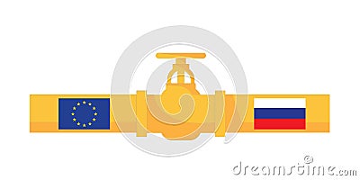 Fuel gas pipeline and valve transportation of Russia and European Union Vector Illustration