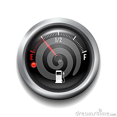 Fuel gauge. Round white gauge with chrome frame. Vector Illustration