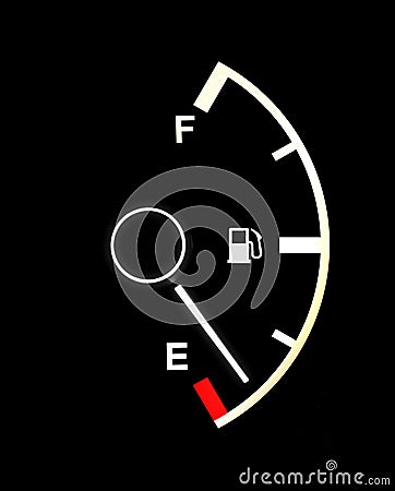 Fuel gauge showing almost an empty tank Stock Photo