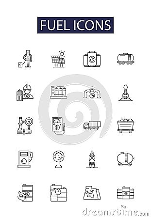 Fuel icons line vector icons and signs. Icons, Petroleum, Gasoline, Energy, Refuel, Oil, Petrol, Filling outline vector Vector Illustration