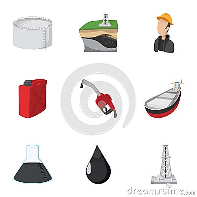 Fuel icons set, cartoon style Vector Illustration
