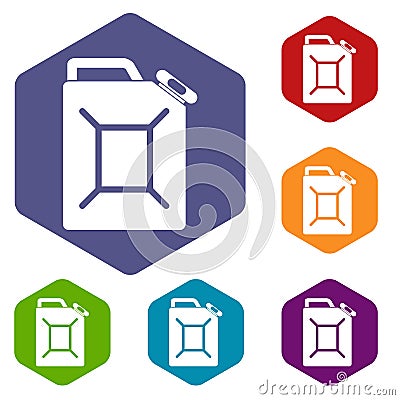 Fuel jerrycan icons set hexagon Vector Illustration