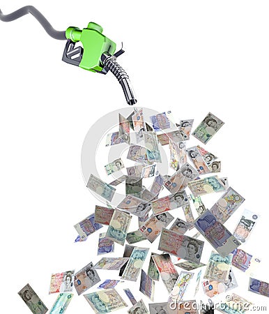 Fuel nozzle with pound banknotes Cartoon Illustration