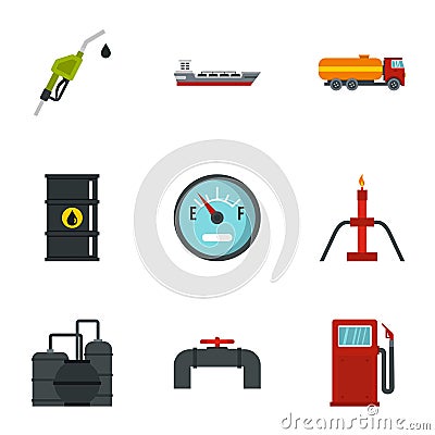 Fuel and oil icons set, flat style Vector Illustration