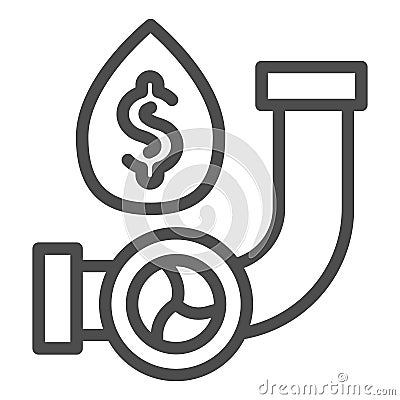Fuel pipe with drop line icon. Pipeline leak with dollar sign. Oil industry vector design concept, outline style Vector Illustration