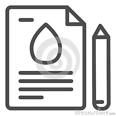 Fuel production contract line icon. Agreement document with drop sign and pen. Oil industry vector design concept Vector Illustration