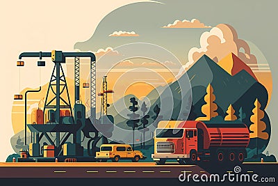 Fuel production. Fuel industry. Flat illustration. Cartoon Illustration