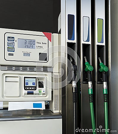 Fuel pumps in a gas station Stock Photo