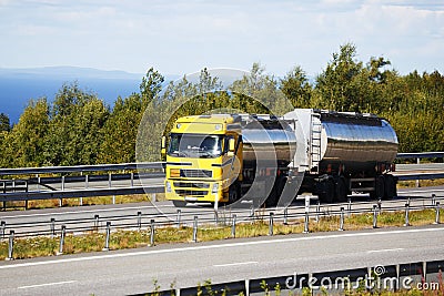 Fuel tanker on the move, oil and fuel Stock Photo
