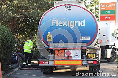 Fuel Truck Filling Tanks at a Petrol Station Editorial Stock Photo