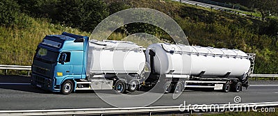 Fuel truck, tanker in motion Stock Photo