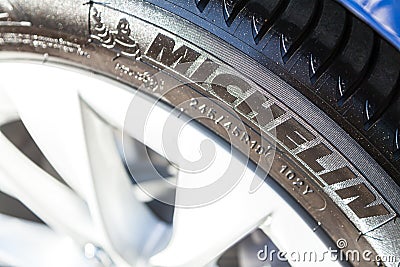 Michelin logo on a tire Editorial Stock Photo