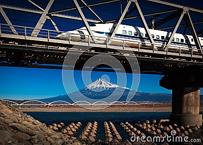 Fuji and Bullet Train Stock Photo