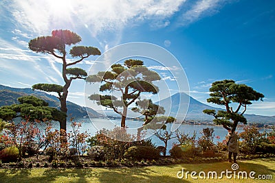 Fuji japan,fuji mountain at kawaguchiko lake snow landscape Stock Photo