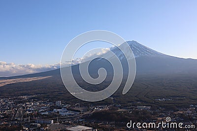 Fuji mountain with Fuji-Q Highland below Stock Photo