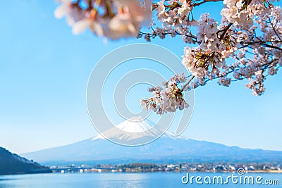 Fuji mountain landscape. Travel in Japan on holiday. Sakura flower in spring and summer Stock Photo