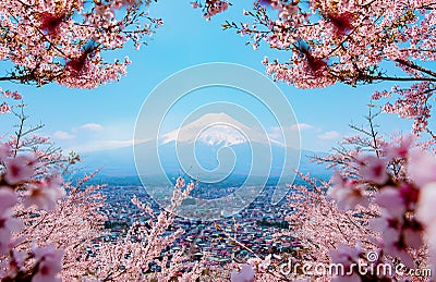 Fuji mountain landscape. Travel and sightseeing in Japan on holiday. Stock Photo