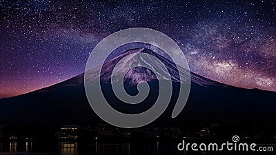 Fuji mountain with milky way at night Stock Photo
