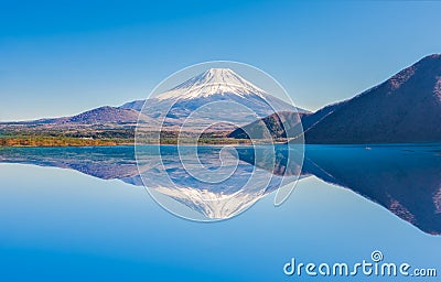 Fuji Mountain Reflection at Motosu Lake Stock Photo