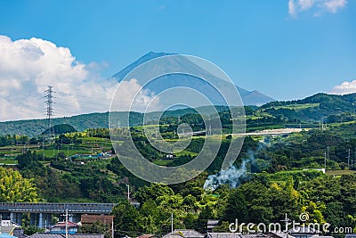 Fuji San Mountain view from the shinkansen train Stock Photo