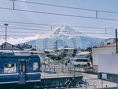 Fuji-san view with train Stock Photo