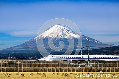 Fuji and Train Stock Photo