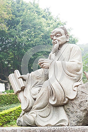 Lu Yu Statue at The Grand View Tea Garden. a famous Tourist spot in Anxi, Fujian, China. Stock Photo