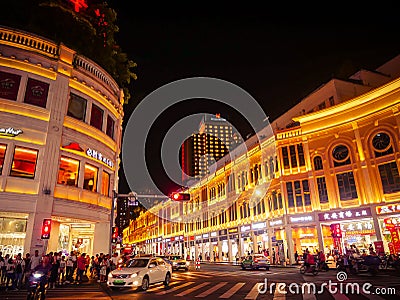 FUJIAN,CHINA 13 october 2019 - night landscape of Zhongshanlu pedestrian walking street,located in Xiamen Editorial Stock Photo