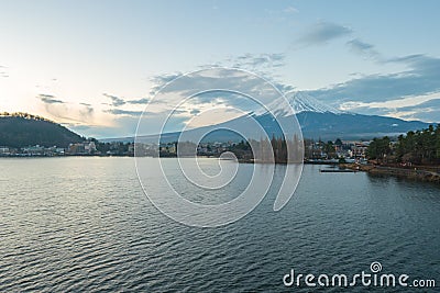 Fujisan Mountain the highest mountain in Japan with view of lake Kawaguchiko Stock Photo