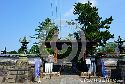 Fujisawa Japan - Sept 11 2019: Yugyo-ji Temple. So-mon Gate is a kabuki gate which has two pillars connected with a horizontal Editorial Stock Photo