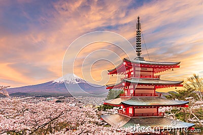 Fujiyoshida, Japan view of Mt. Fuji and pagoda Stock Photo