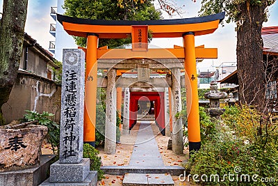 Kushida shrine in Hakata ward, founded in 757, the shrine dedicated to Amaterasu the goddess of the Editorial Stock Photo