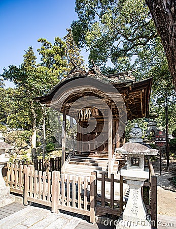 Fukuoka-Japan-0005Oct092019 Wooden shrine at Dazaifu Editorial Stock Photo