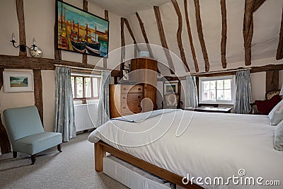 Timber framed cottage bedroom Editorial Stock Photo