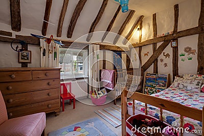 Timber framed cottage childs bedroom Editorial Stock Photo