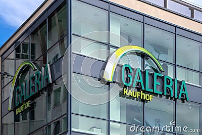 Logo of Galeria Kaufhof in Fulda. Kaufhof is a German department store chain Editorial Stock Photo