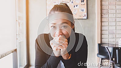 Fulfill Asian woman. Stock Photo