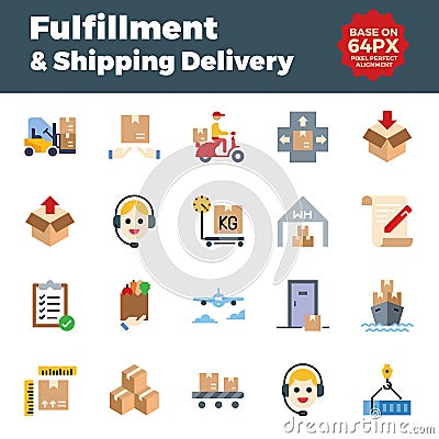 Fulfillment and shipping delivery flat icons. Vector Illustration