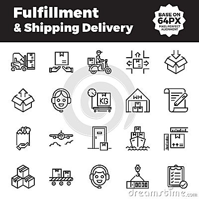 Fulfillment and shipping delivery outline icons Vector Illustration