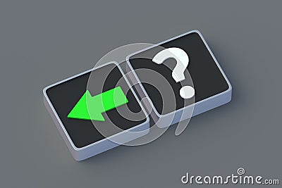 Full access to the secret. Question mark and arrow on buttons. Alternative sources of information. True answers Stock Photo