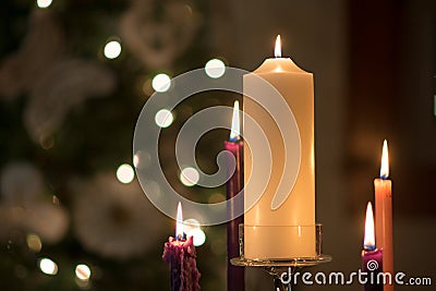 Full Advent Wreath on Christmas Eve Stock Photo