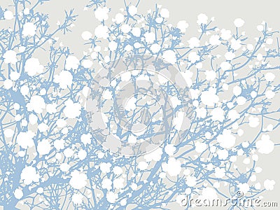 Full bloom sakura tree Cherry blossom light gray background, white flower on blue stick branch backdrop Vector Illustration