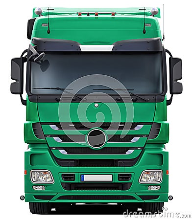 Full blue-green truck Mercedes Actros front view. Stock Photo