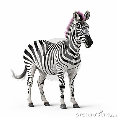 Zebra In The Last Unicorn: Full Body On White Background Stock Photo